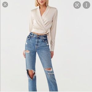 NWOT Forever 21 Satin Self-Tie Wrap Top